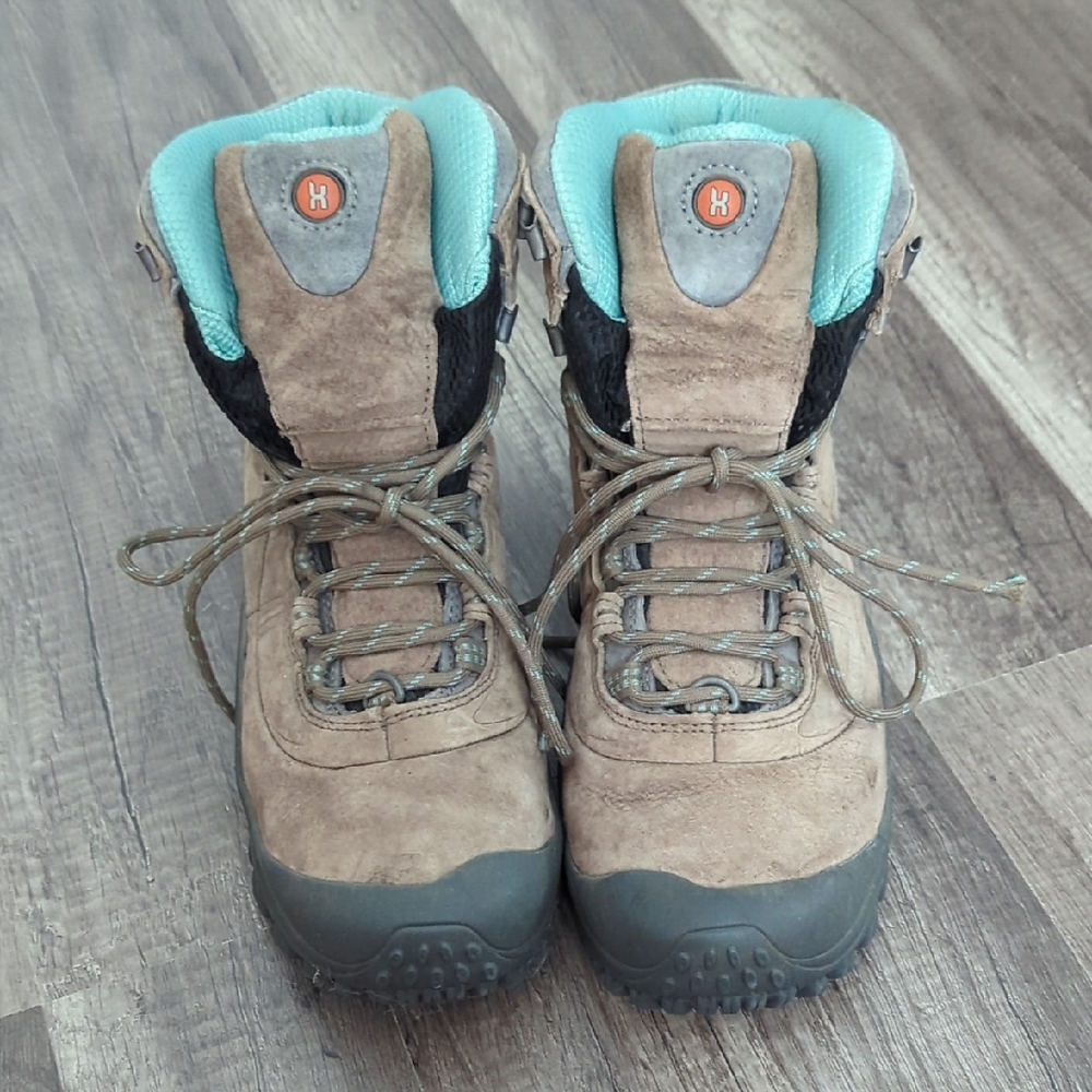 Women's Sturdy Tan and Gray Hiking Boots 8.5